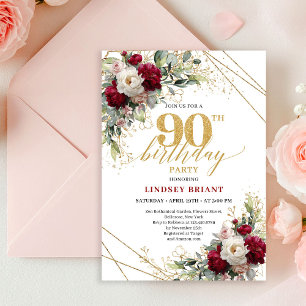 Convite de Aniversário de 90 anos Timeless Merlot 