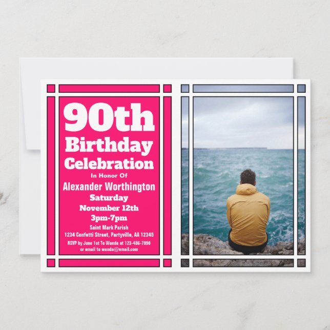 Convite de aniversário de 90 de Fotografias Rosa (Frente)