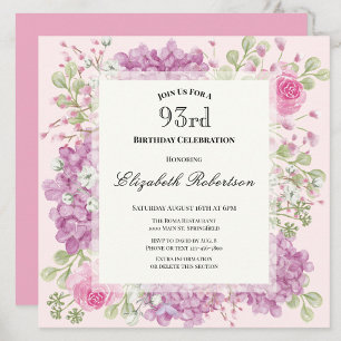 Convite de Aniversário de 93 Anos Elegantes Flores