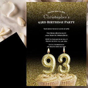 Convite de Aniversário de 93 anos Preto e Dourado