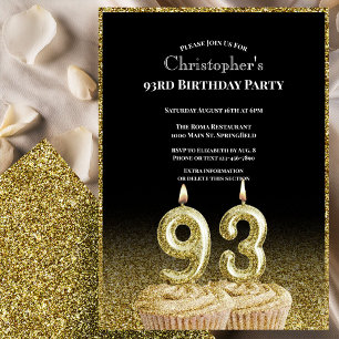 Convite de Aniversário de 93 Anos Preto e Dourado 