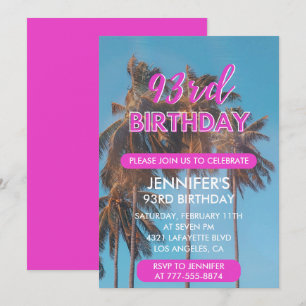 convite de aniversário de 93 anos Summer Pink Palm