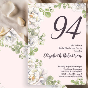Convite de Aniversário de 94 anos com Peônias Flor