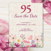 Convite de Aniversário de 95 Anos com Floral Rosa