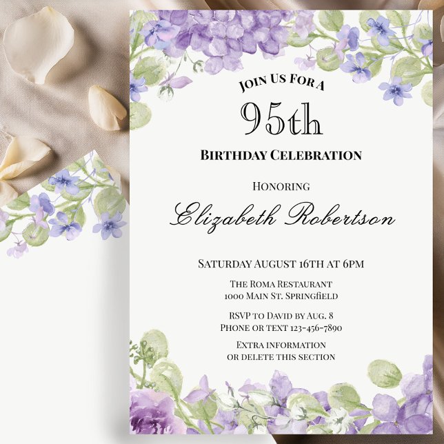 Convite de Aniversário de 95 Anos Elegante Floral  (Criador carregado)