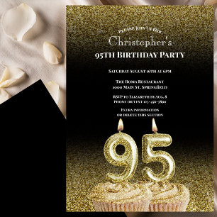 Convite de Aniversário de 95 anos Preto e Dourado 