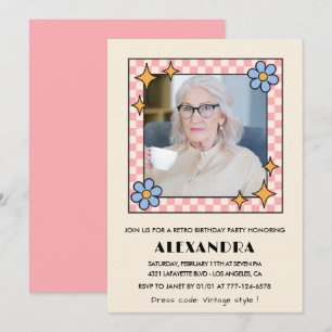 Convite de aniversário de 96 anos com foto floral