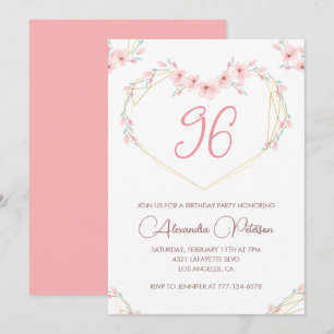 Convite de aniversário de 96 anos em floral Boho c