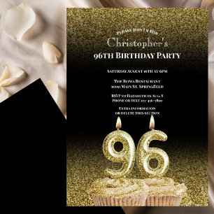 Convite de Aniversário de 96 anos Preto e Dourado 
