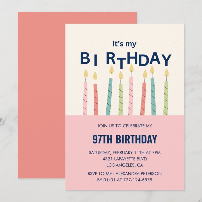 Convite de aniversário de 97 anos com humor engraç (Frente/Verso)
