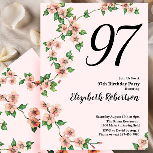 Convite de aniversário de 97 anos em rosa Floral