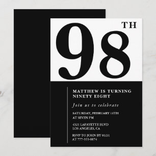 Convite de aniversário de 98 anos Chic Preto e Bra