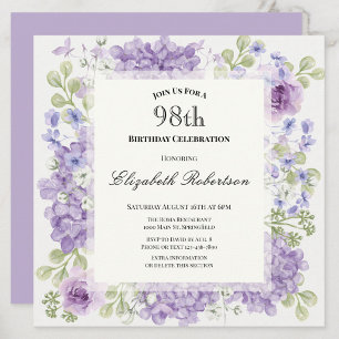 Convite de Aniversário de 98 anos Elegantes Flores