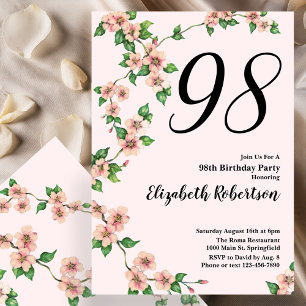 Convite de Aniversário de 98 anos Floral em Rosa B
