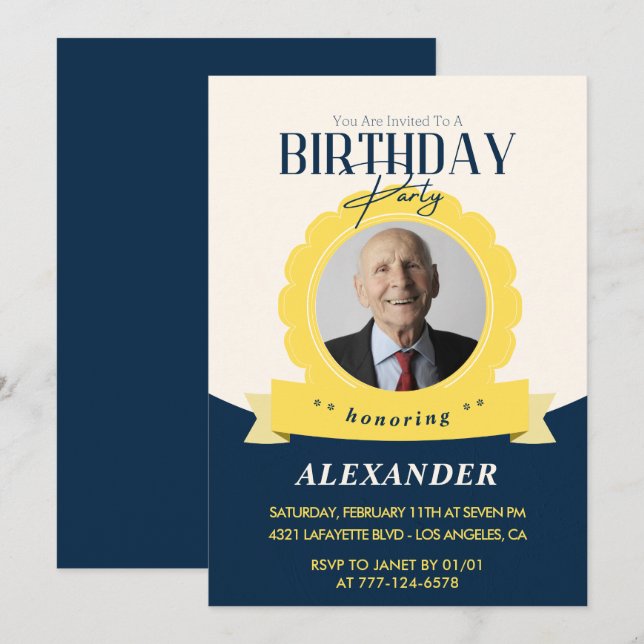 Convite de aniversário de 98 anos Moderno Chic (Frente/Verso)