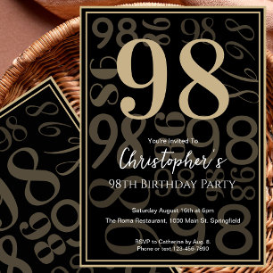 Convite de Aniversário de 98 Anos Moderno Ouro Neg