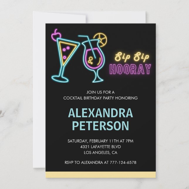 Convite de Aniversário de 98 anos Neon Glow Cockta (Frente)