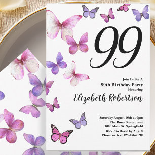 Convite de Aniversário de 99 anos Borboleta em Ros