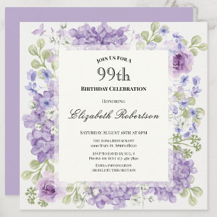 Convite de Aniversário de 99 anos Elegantes Flores