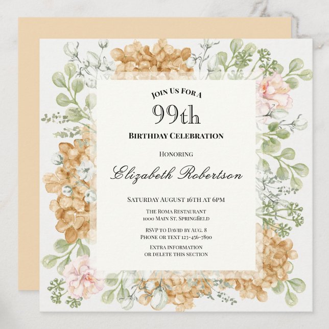 Convite de Aniversário de 99 anos em Cores Elegant (Criador carregado)