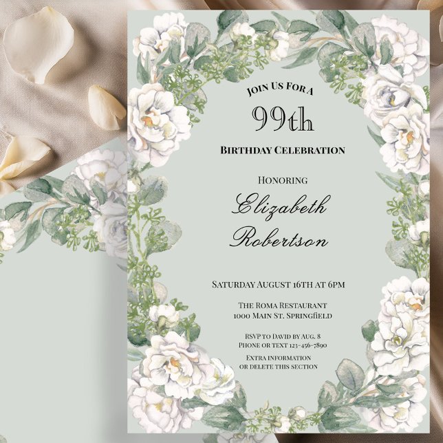 Convite de Aniversário de 99 Anos Feminino com Bor (Criador carregado)