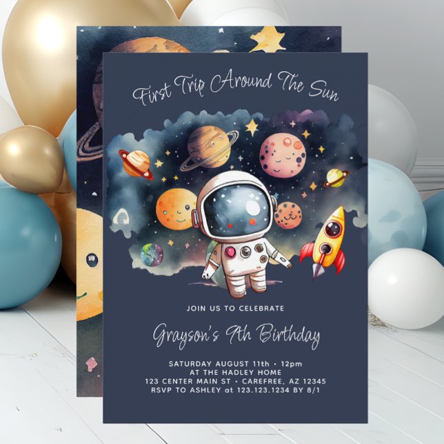 Convite de Aniversário de 9 anos Azul Planetas Esp (Criador carregado)