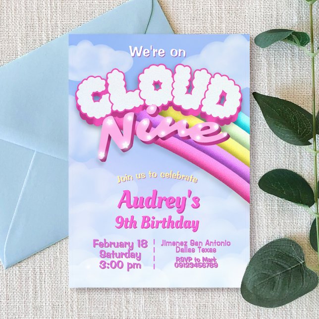 Convite de Aniversário de 9 anos - Cloud Nine (Cloud Nine - 9th Birthday Invitation)