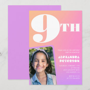 Convite de aniversário de 9 anos com gradiente lar