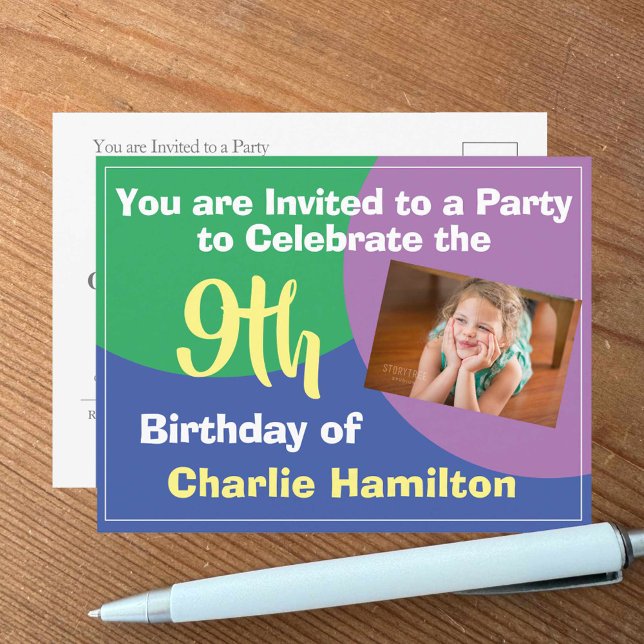 Convite de Aniversário de 9 anos com Postcard de F (Criador carregado)
