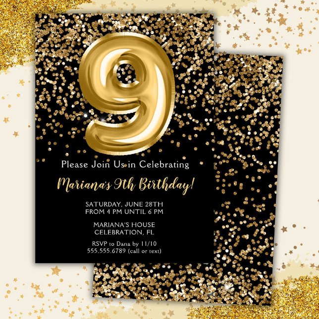 Convite de Aniversário de 9 Anos da Menina Black G (Criador carregado)