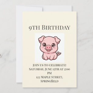Convite de Aniversário de 9 Anos do Porquinho Bebê