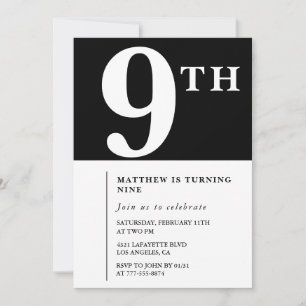 Convite de aniversário de 9 anos elegante Menino C