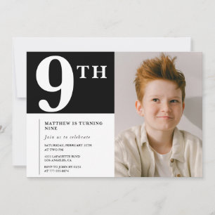 Convite de aniversário de 9 anos elegante Menino p