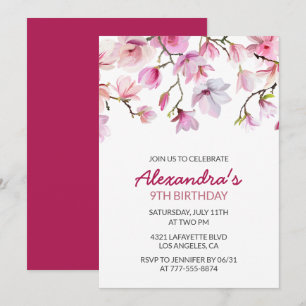 Convite de aniversário de 9 anos Floral Aquarela R