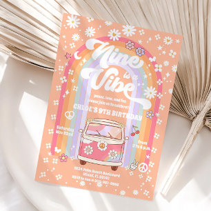 Convite de Aniversário de 9 anos Retro Hippie