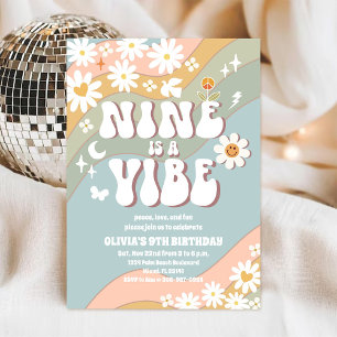 Convite de Aniversário de 9 anos Retro Pastel