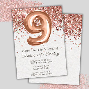 Convite de Aniversário de 9 Anos Rose Gold