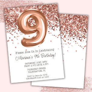 Convite de Aniversário de 9 anos Rose Gold