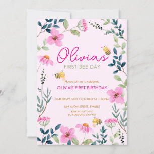 Convite de Aniversário de Abelha Floral Fofo