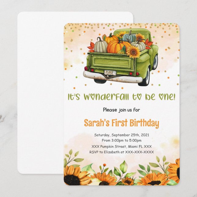 Convite de Aniversário de Abóbora (Frente/Verso)