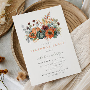 Convite de Aniversário de Abóbora Floral Outonal M