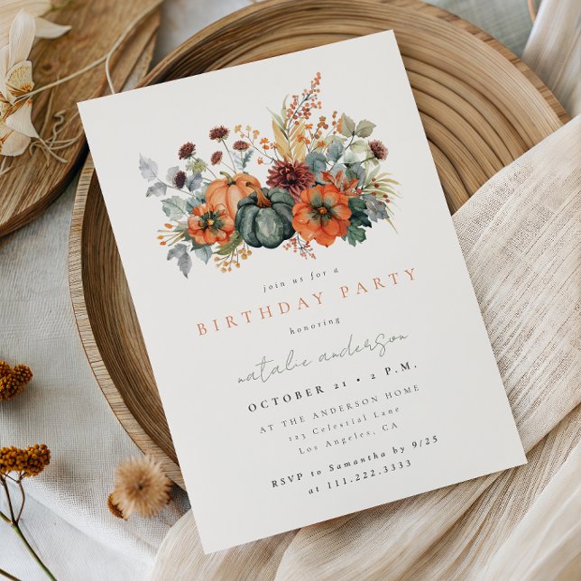 Convite de Aniversário de Abóbora Floral Outonal M (Criador carregado)