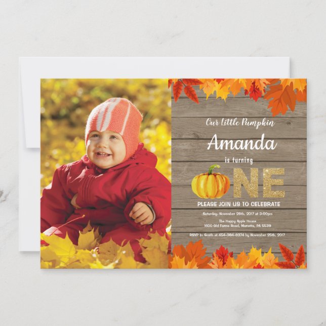 Convite de Aniversário de Abóbora Rústica de Outon (Frente)