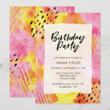 Convite de Aniversário de abstrato | rosa e laranj