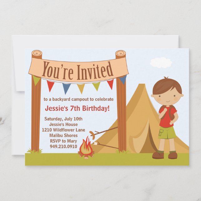 Convite de aniversário de acampamento (Frente)