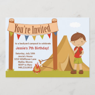 Convite de aniversário de acampamento
