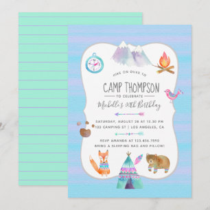 Convite de Aniversário de Acampamento com Aquarela