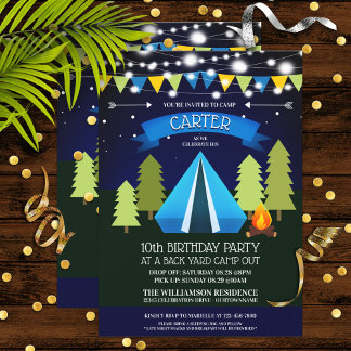Convite de aniversário de acampamento de fundos di