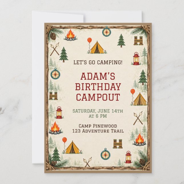 Convite de Aniversário de Acampamento Infantil (Frente)