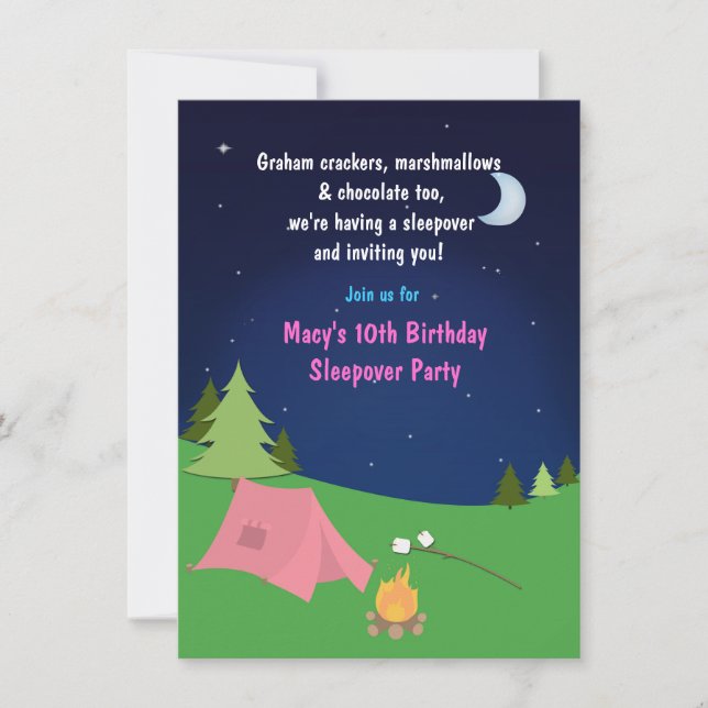 Convite de Aniversário de Acampamento Noturno para (Frente)